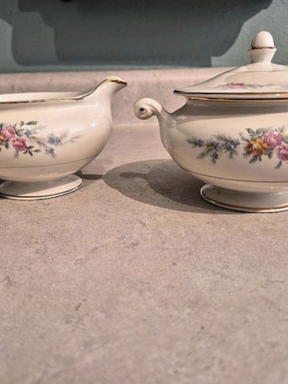 Vintage Homer Laughlin Nautilus Floral creamer and covered sugar bowl set
